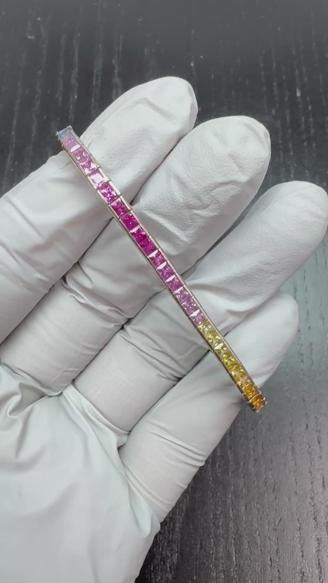 Estate 9.54ct Multi Color Sapphire 18k White Gold Line Bracelet