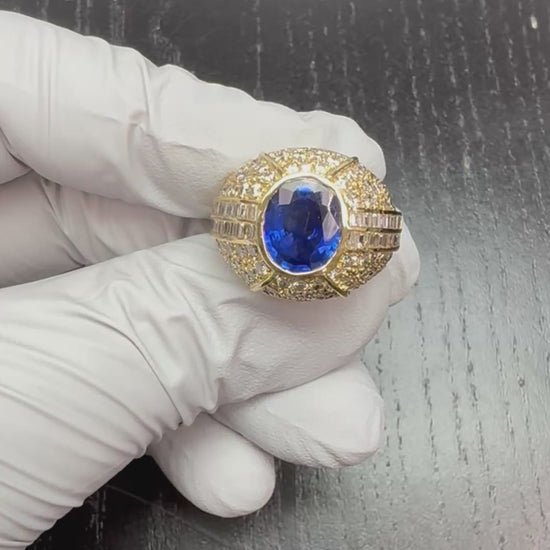 Estate 2.53ct Ceylon Sapphire 2.59ct Diamond 18k Yellow Gold Ring