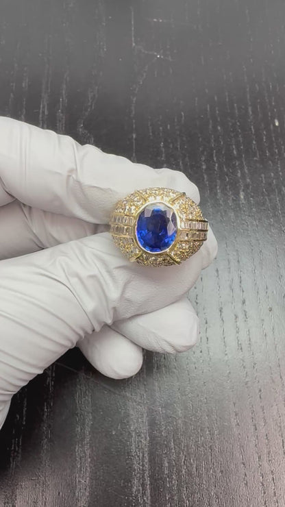 Estate 2.53ct Ceylon Sapphire 2.59ct Diamond 18k Yellow Gold Ring