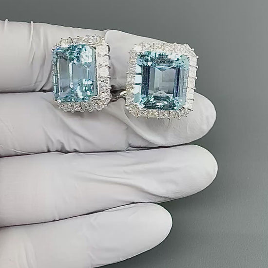 Estate 22.00ct Aquamarine 4.00ct Diamond 14k White Gold Earrings