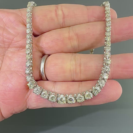 Estate 12.00ct Diamond 14k White Gold Tennis Necklace