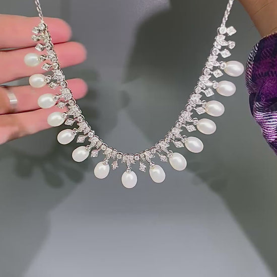 Estate 2.75ct Diamond Pearl 18k White Gold Necklace