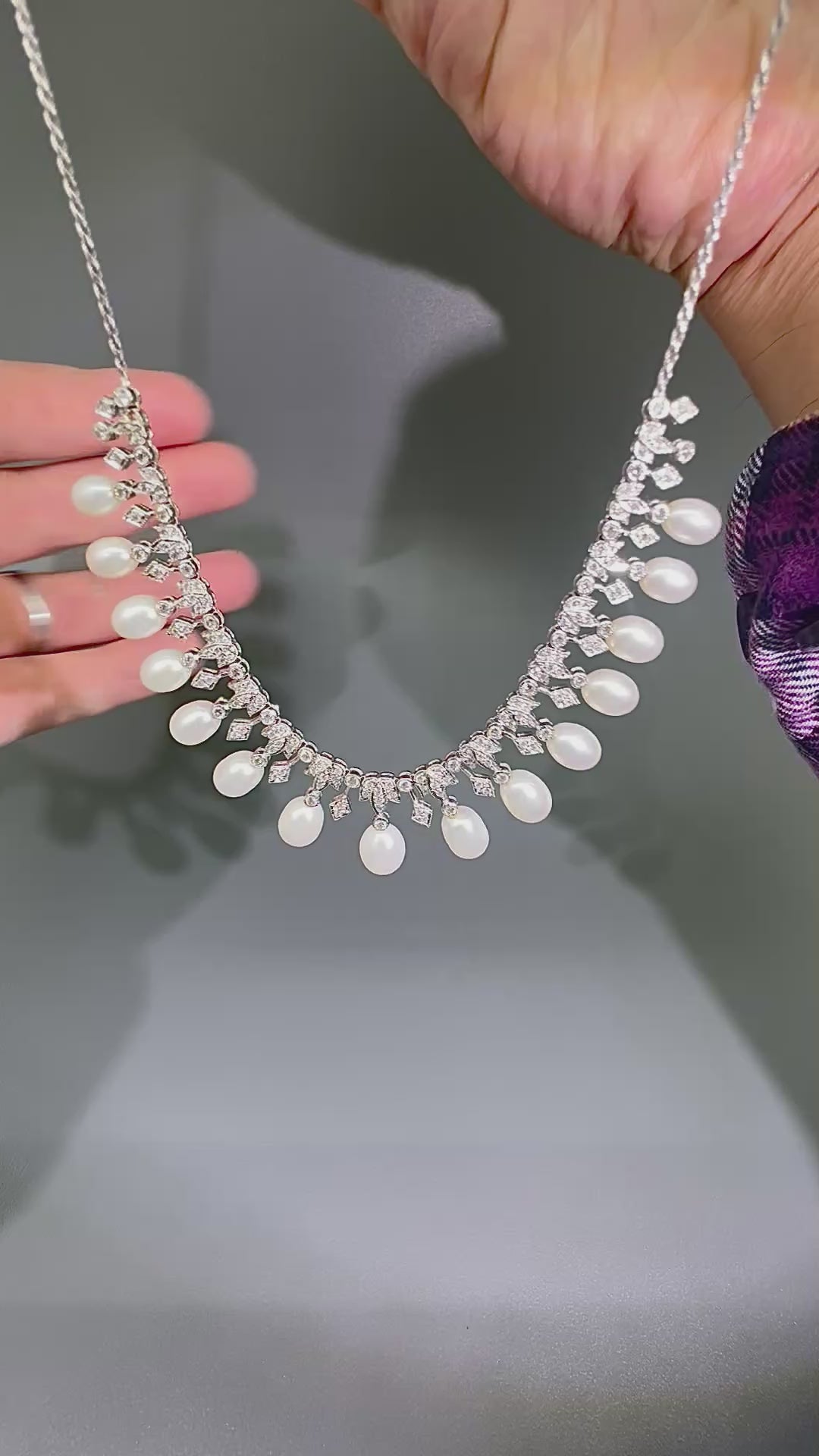 Estate 2.75ct Diamond Pearl 18k White Gold Necklace