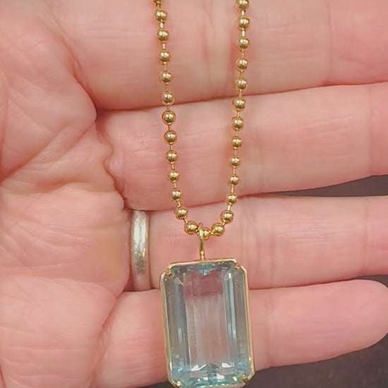 Estate 20.98ct Aquamarine 14k Yellow Gold Pendant Necklace