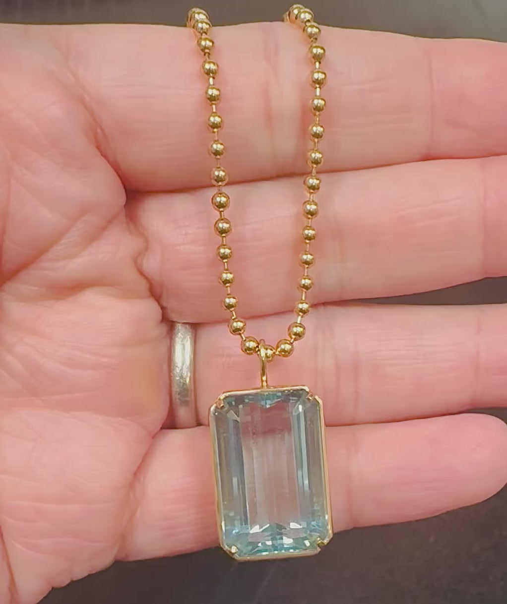 Estate 20.98ct Aquamarine 14k Yellow Gold Pendant Necklace