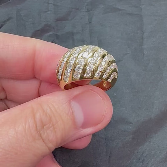 Estate 2.50ct Diamond Zebra Stripe Dome 14k Yellow Gold Ring