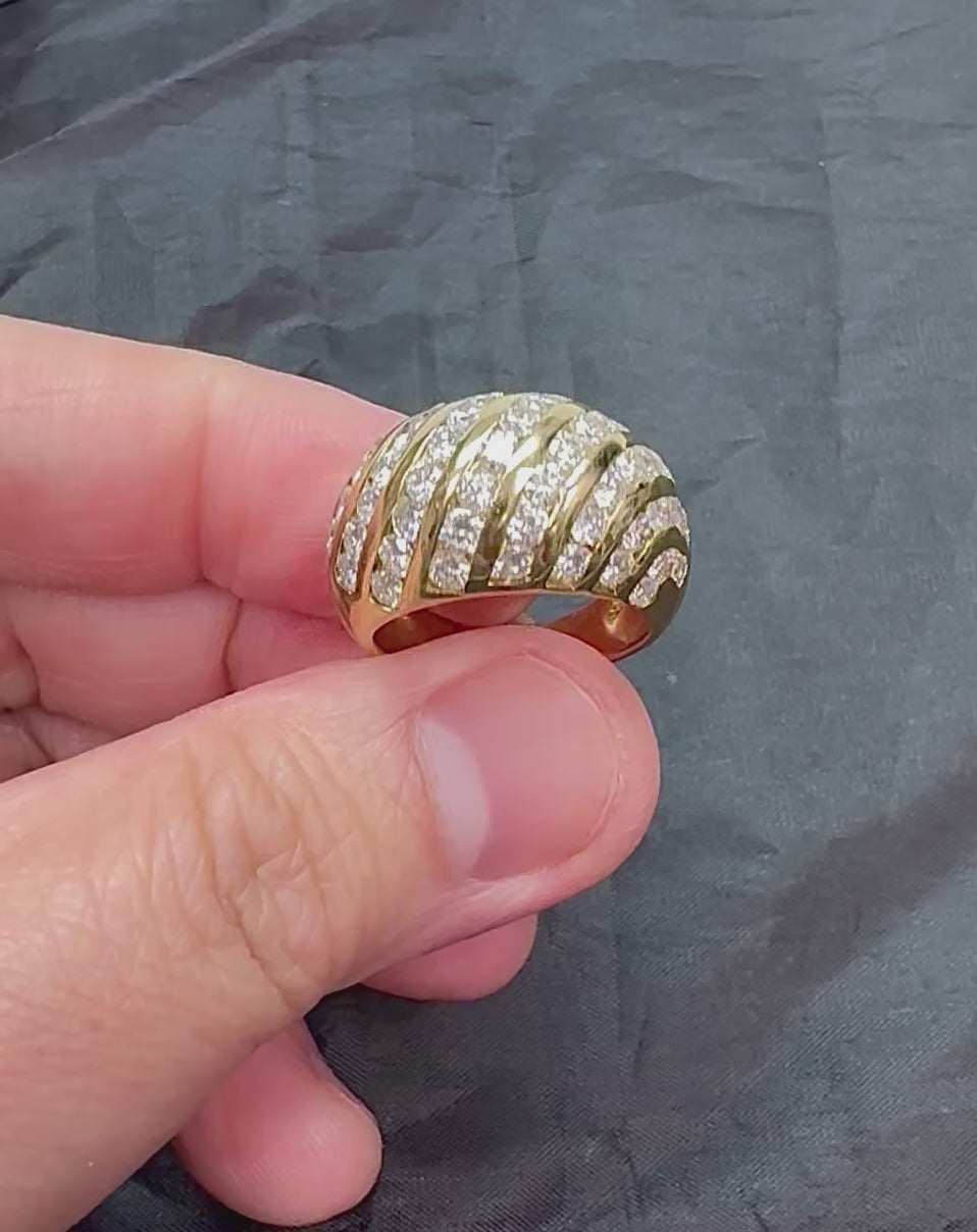 Estate 2.50ct Diamond Zebra Stripe Dome 14k Yellow Gold Ring