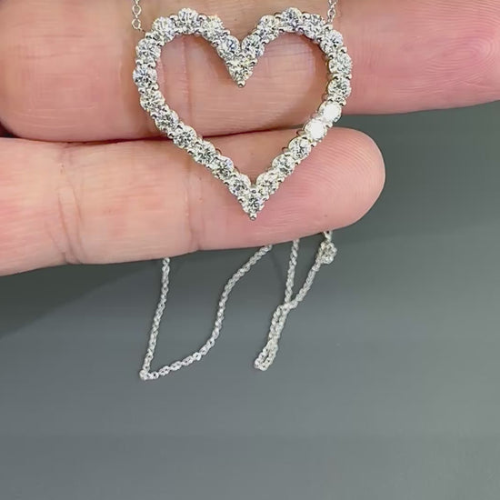 Estate 2.00ct Diamond 14k White Gold Open Heart Pendant Necklace