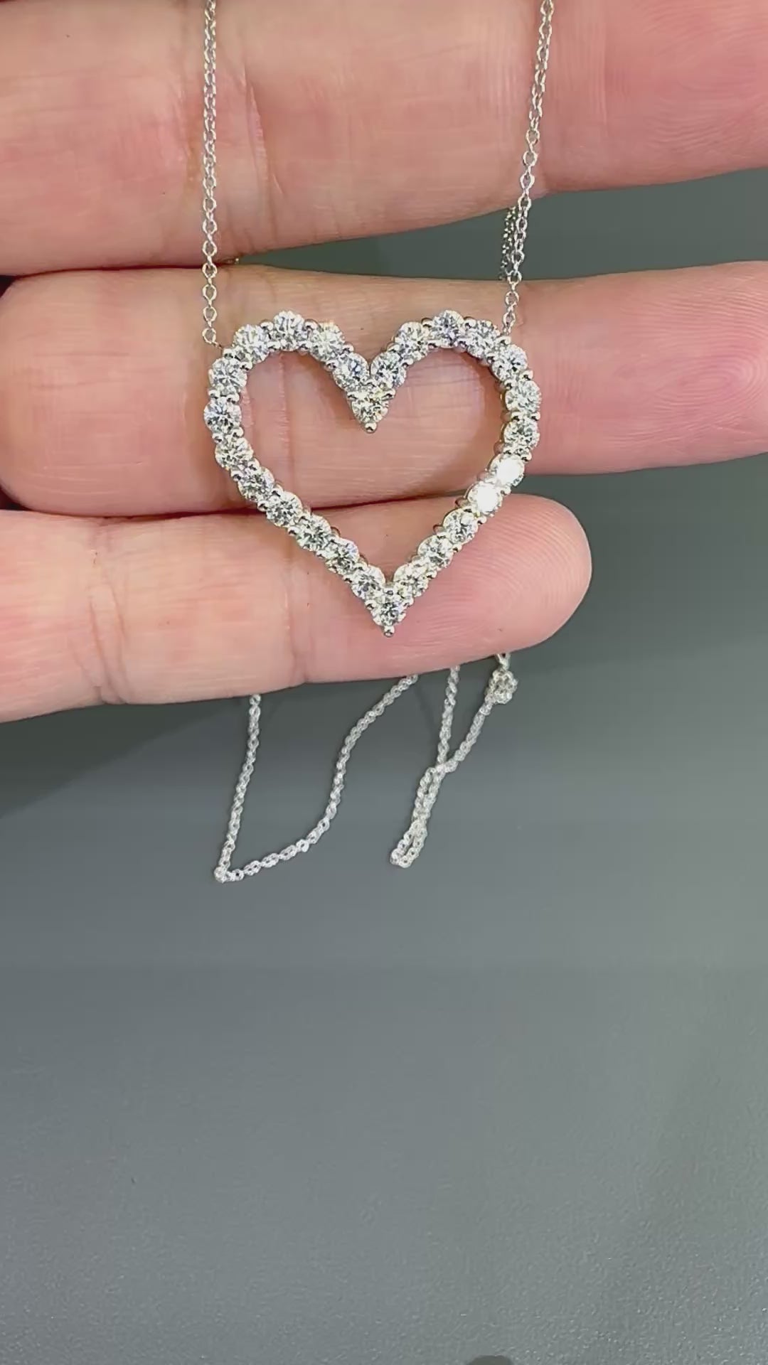 Estate 2.00ct Diamond 14k White Gold Open Heart Pendant Necklace