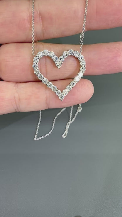 Estate 2.00ct Diamond 14k White Gold Open Heart Pendant Necklace