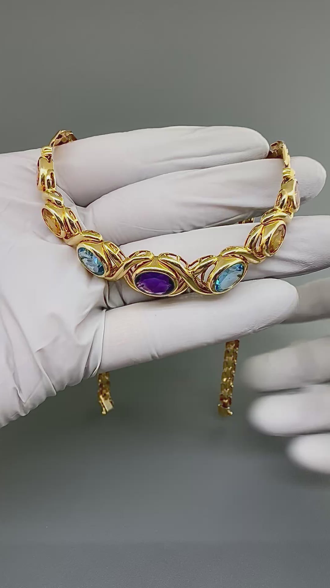 Estate 25.00ct Multi Color Semi Precious Gemstone 14k Gold Necklace