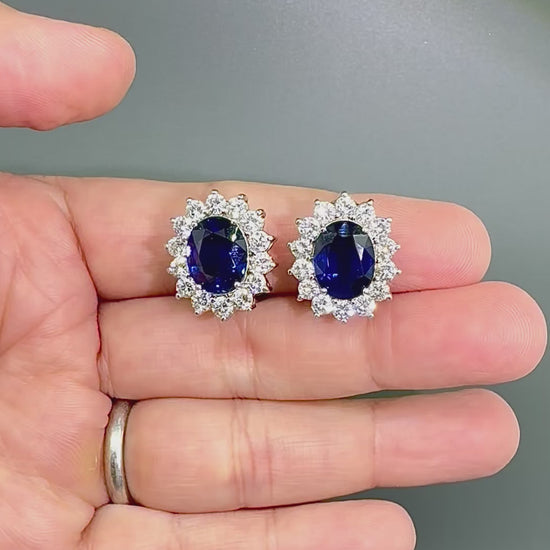 Estate GIA Certified 12.00ct Sapphire 5.00ct Diamond 18k White Gold Earrings