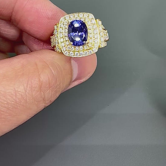Estate 2.00ct Tanzanite 1.75ct Diamond 14k Yellow Gold Ring