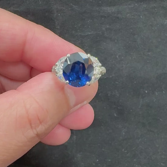 Estate 6.33ct Sapphire 1.16ct Diamond Platinum Engagement Ring