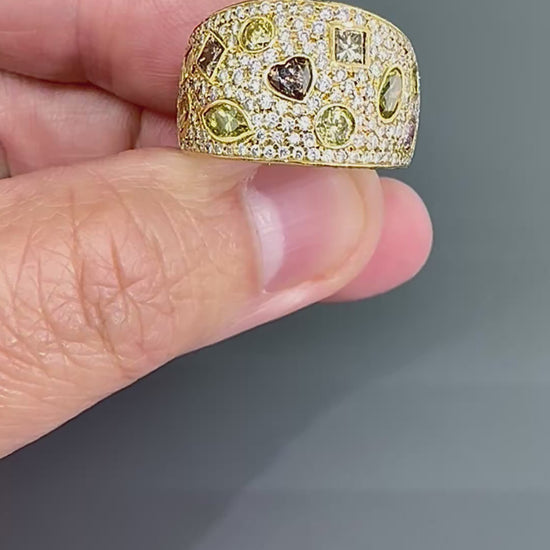 Estate 2.75ct Fancy Color Diamond 2.25ct Diamond 18k Yellow and White Gold Ring