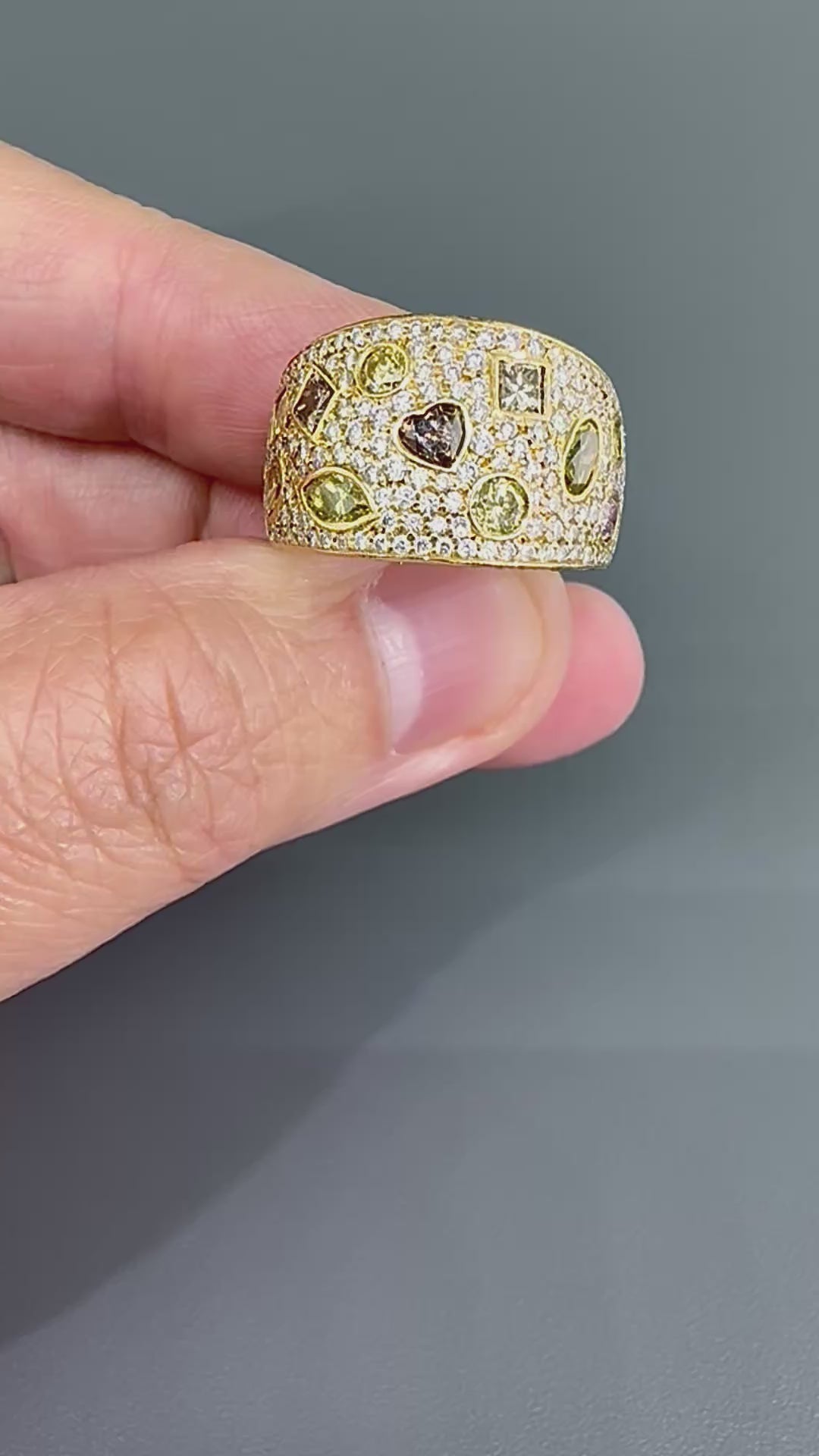Estate 2.75ct Fancy Color Diamond 2.25ct Diamond 18k Yellow and White Gold Ring