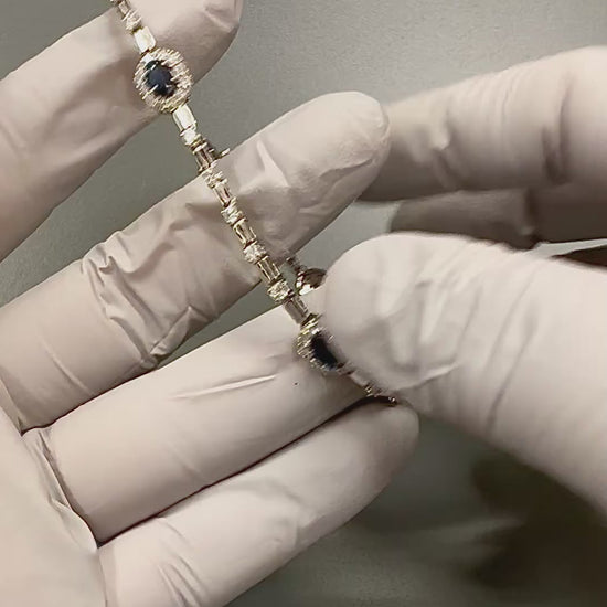 Estate 2.00ct Sapphire 2.00ct Diamond 18k White Gold Bracelet