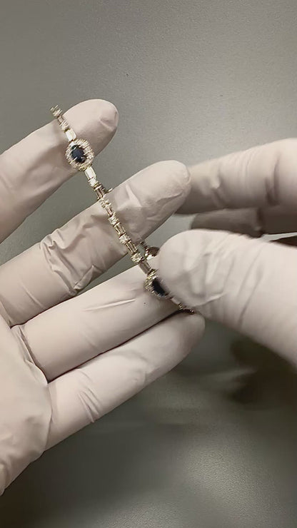 Estate 2.00ct Sapphire 2.00ct Diamond 18k White Gold Bracelet