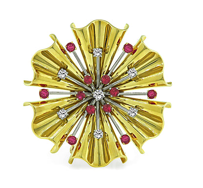 Retro 0.60ct Diamond 1.15ct Ruby Gold Pin