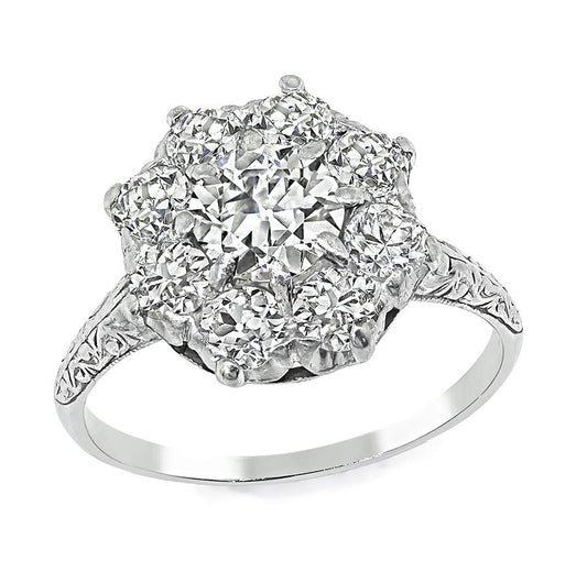 Victorian 1.20ct Diamond Cluster Platinum Ring