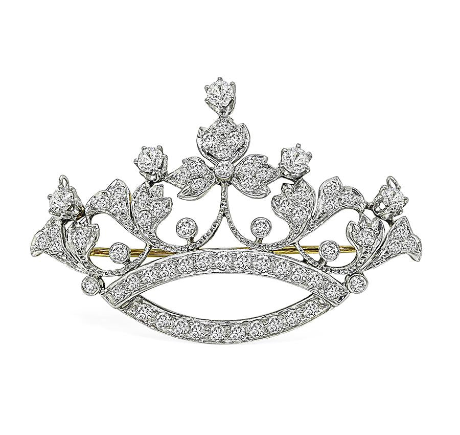 Victorian 2.75ct Diamond Platinum and 14k Gold Crown Pin / Pendant