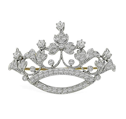 Victorian 2.75ct Diamond Platinum and 14k Gold Crown Pin / Pendant