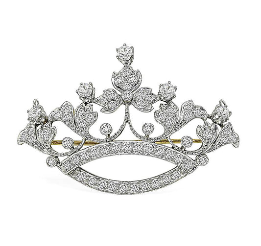 Victorian 2.75ct Diamond Platinum and 14k Gold Crown Pin / Pendant