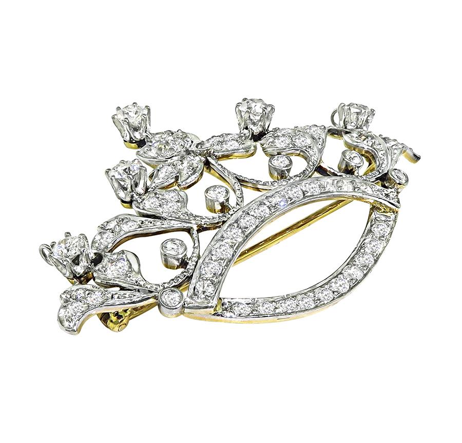 Victorian 2.75ct Diamond Platinum and 14k Gold Crown Pin / Pendant
