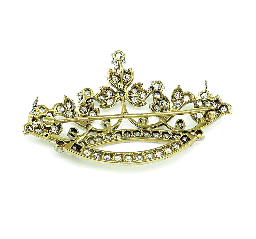 Victorian 2.75ct Diamond Platinum and 14k Gold Crown Pin / Pendant