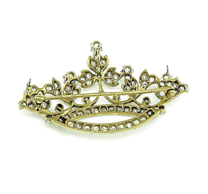 Victorian 2.75ct Diamond Platinum and 14k Gold Crown Pin / Pendant
