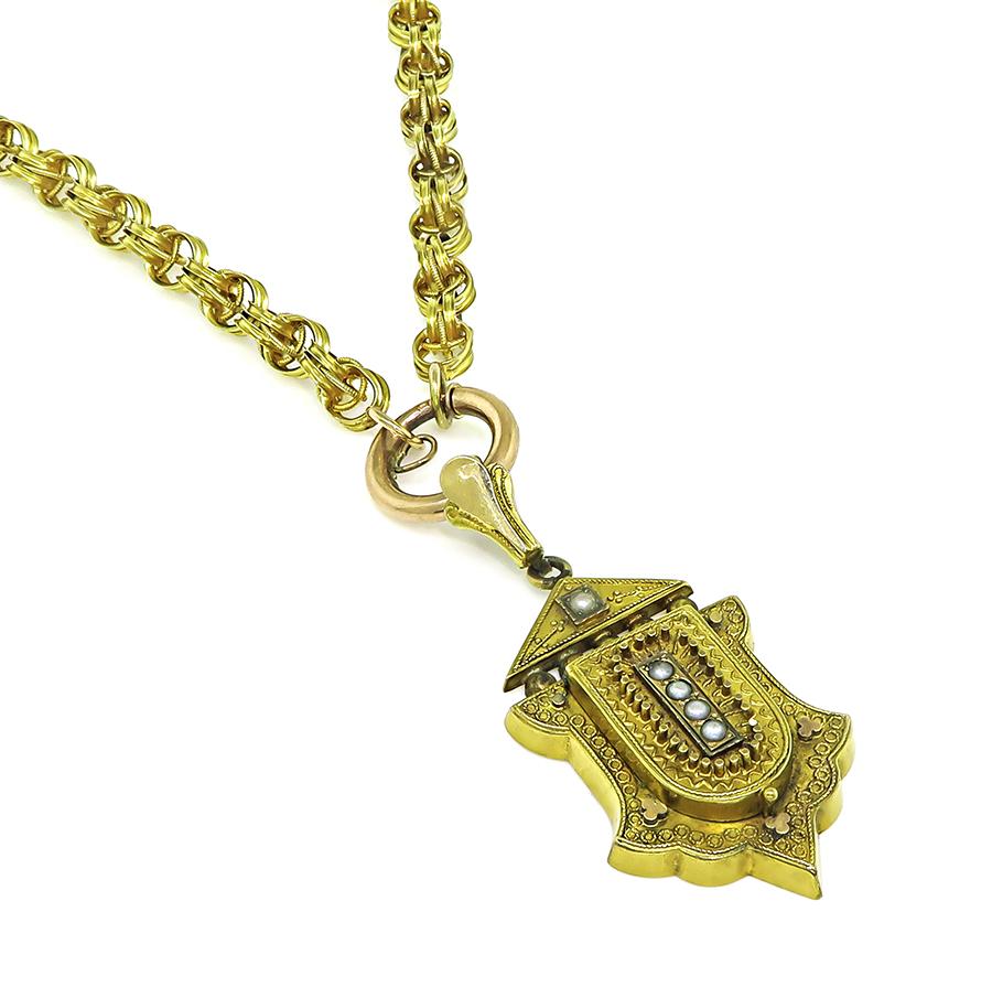 Victorian Pearl 14k Yellow Gold Pendant Necklace