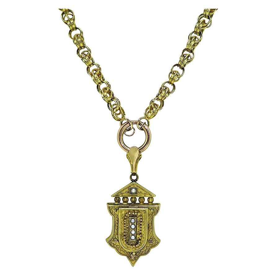Victorian Pearl 14k Yellow Gold Pendant Necklace