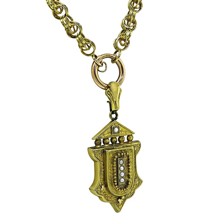 Victorian Pearl 14k Yellow Gold Pendant Necklace