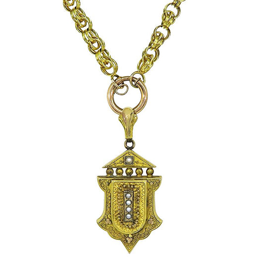 Victorian Pearl 14k Yellow Gold Pendant Necklace