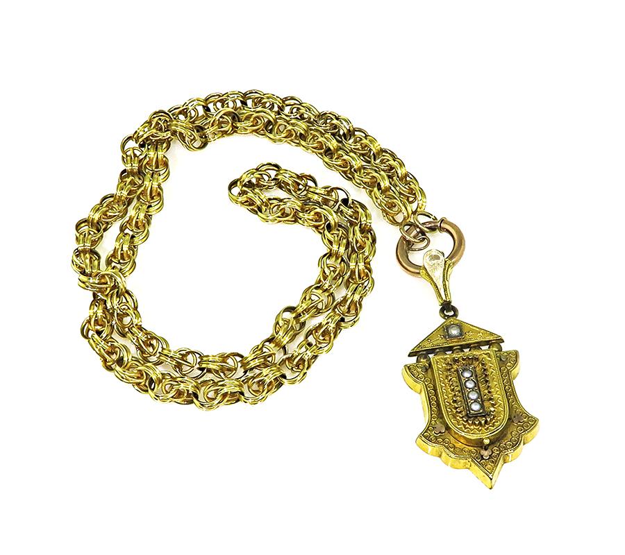 Victorian Pearl 14k Yellow Gold Pendant Necklace
