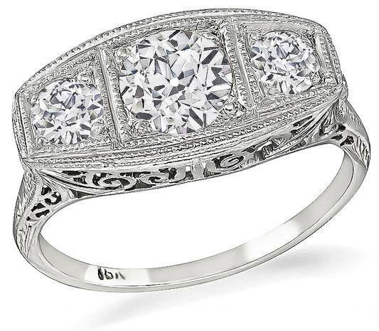 Vintage 0.74ct Center Diamond 0.48ct Diamond Anniversary Ring