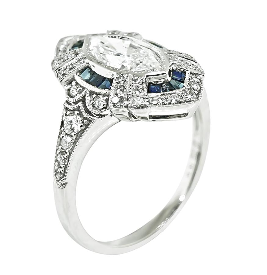 Art Deco 0.89ct Diamond Sapphire Ring