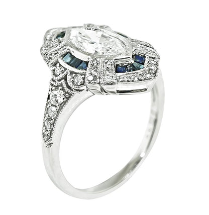 Art Deco 0.89ct Diamond Sapphire Ring