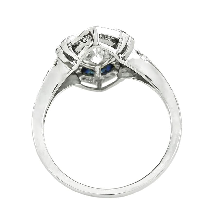 Art Deco 0.89ct Diamond Sapphire Ring