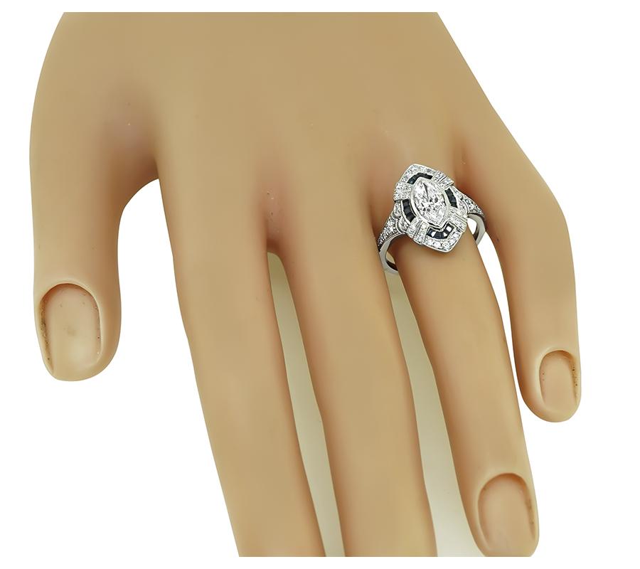 Art Deco 0.89ct Diamond Sapphire Ring