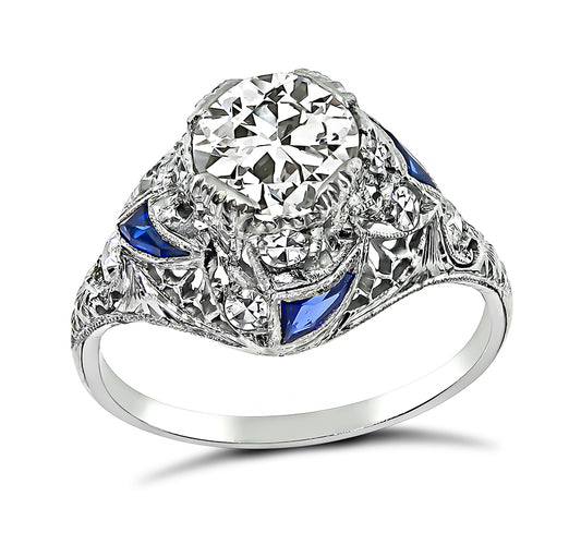Art Deco 1.12ct Diamond Sapphire Engagement Ring
