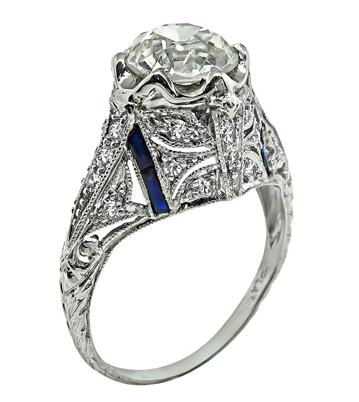 Art Deco 1.52ct Diamond Sapphire Engagement Ring