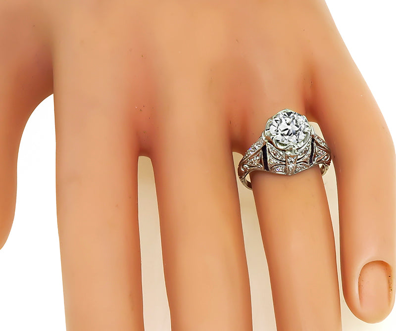 Art Deco 1.52ct Diamond Sapphire Engagement Ring
