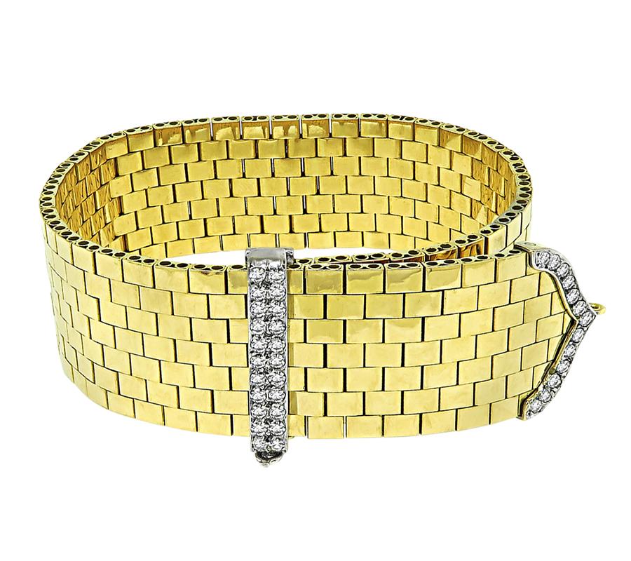 1940s 1.40ct Diamond Yellow and White Gold Bracelet