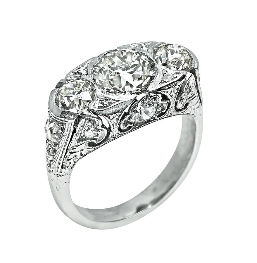 Art Deco 1.30ct Center Diamond 0.80ct Side Diamond Ring