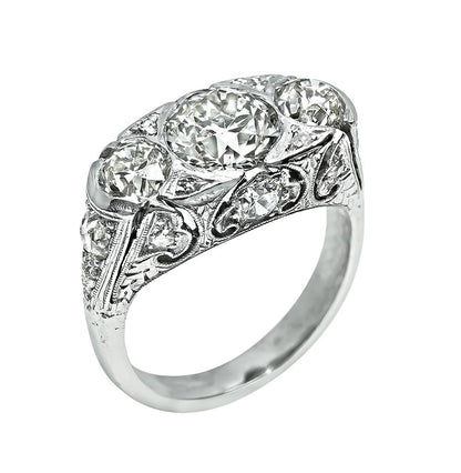Art Deco 1.30ct Center Diamond 0.80ct Side Diamond Ring