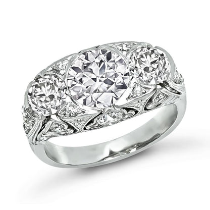 Art Deco 1.30ct Center Diamond 0.80ct Side Diamond Ring