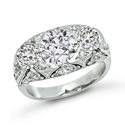 Art Deco 1.30ct Center Diamond 0.80ct Side Diamond Ring