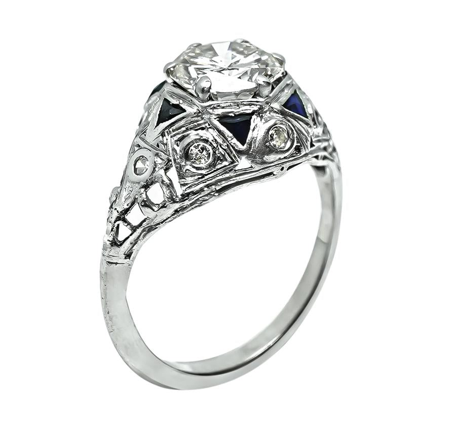 Vintage 1.30ct Diamond Sapphire Engagement Ring