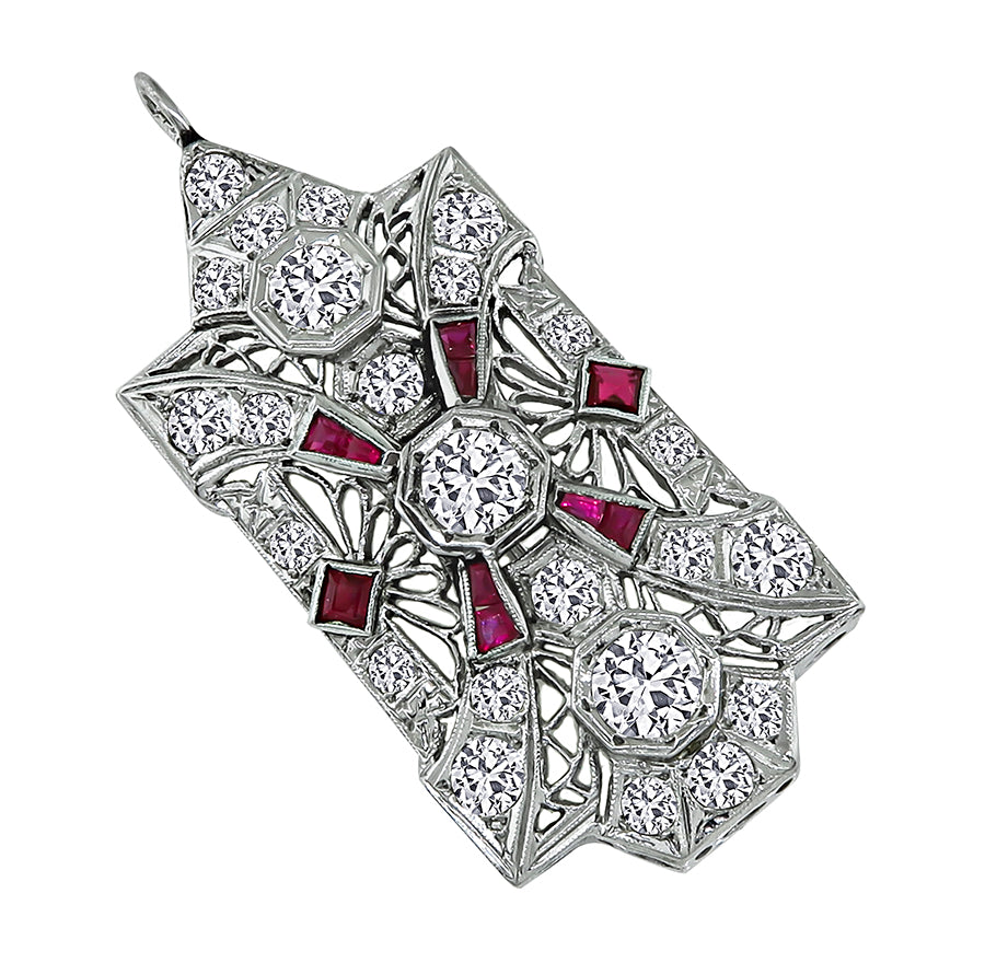 Vintage 2.70ct Diamond Ruby Pendant / Pin